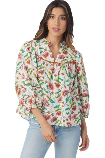 Hot Crosby By Mollie Burch Rosie Top Woodcut Floral