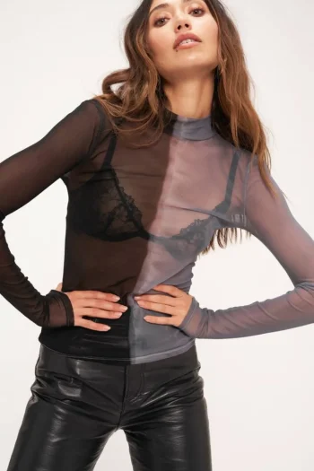 New Project Social T Insider Tie Dye Mesh Mockneck - Stormy Horizon Dye