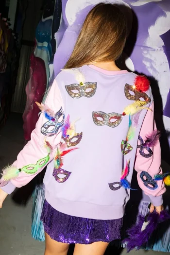 Clearance Queen Of Sparkles Mardi Gras Feather Mask Sweatshirt