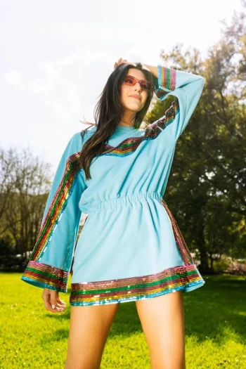 Best Queen Of Sparkles Teal Rainbow Sequin Stripe Dress