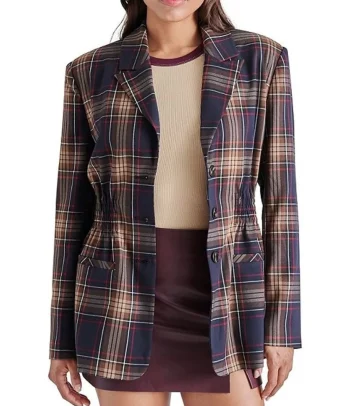 New Steve Madden Frida Plaid Jacket Navy
