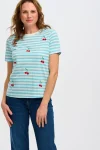 New Sugarhill Brighton Maggie T-Shirt - Blue/White, Cherry Embroidery