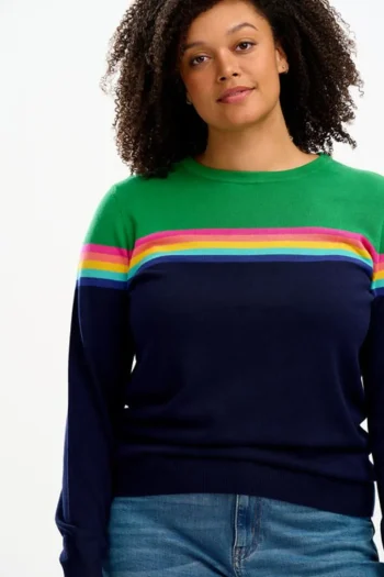 Fashion Sugarhill Brighton Rita Jumper - Navy/Green, Rainbow Split