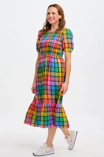 New Sugarhill Brighton Yolanda Midi Dress Rainbow Check